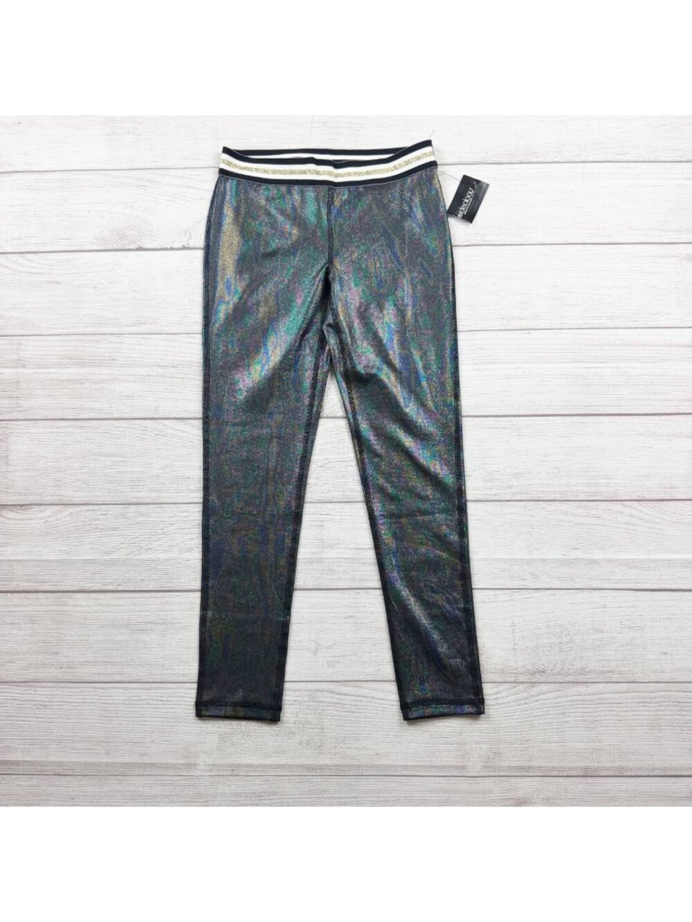 Ideology Metallic Mermaid Foil Active Leggings Black Iridescent NWT M 10-12